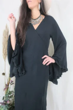 Khroma Venus Maxi Dress - Nightshade Black 7 Khroma Venus Maxi Dress - Nightshade Black -Woviqueen Sales nightshade black rayon bell sleeve ruffle wrap maxi bohemian hippie fashion all about audrey 3