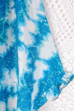 Venus Vintage Sari Midi Dress - Deep Aqua Blue Tie Dye - Size XS -Woviqueen Sales pinned out on lace venus midi dress wide frilly butterfly sleeves handmade vintage indian sari size s m all about audrey 45