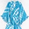 Venus Vintage Sari Midi Dress - Deep Aqua Blue Tie Dye - Size XS