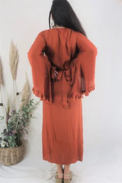Khroma Venus Maxi Dress - Red Clay -Woviqueen Sales red clay bohemian bell sleeve wrap maxi dress 70s inspired hippie fashion all about audrey 1