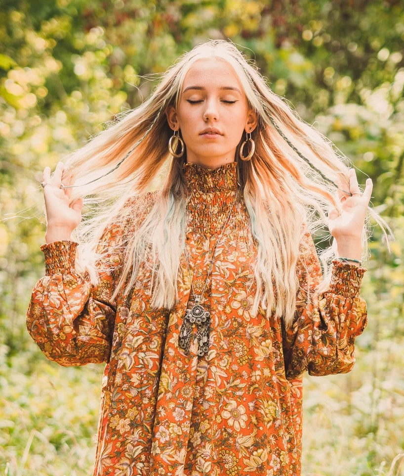 Mona Mini Dress - Vintage Indian Sari - Red, Cobalt & Bright Yellow Paisley - Free Size 5 Mona Mini Dress - Vintage Indian Sari - Red, Cobalt & Bright Yellow Paisley - Free Size - Image 5