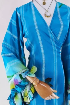 Woviqueen Sales -Woviqueen Sales venus long bell sleeve wrap dress maxi frilly butterfly sleeve free size boho dress handmade from recycled vintage 70s indian sari by all about audrey 59