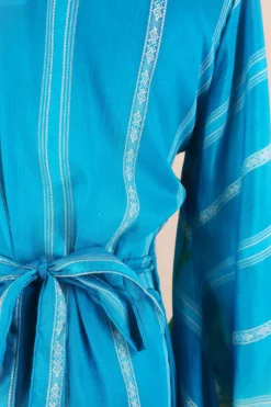 Venus Maxi Dress - Vintage Sari - Embroidered Sky Blue Stripe - Size S/M 7 Venus Maxi Dress - Vintage Sari - Embroidered Sky Blue Stripe - Size S/M -Woviqueen Sales venus long bell sleeve wrap dress maxi frilly butterfly sleeve free size boho dress handmade from recycled vintage 70s indian sari by all about audrey 61 scaled