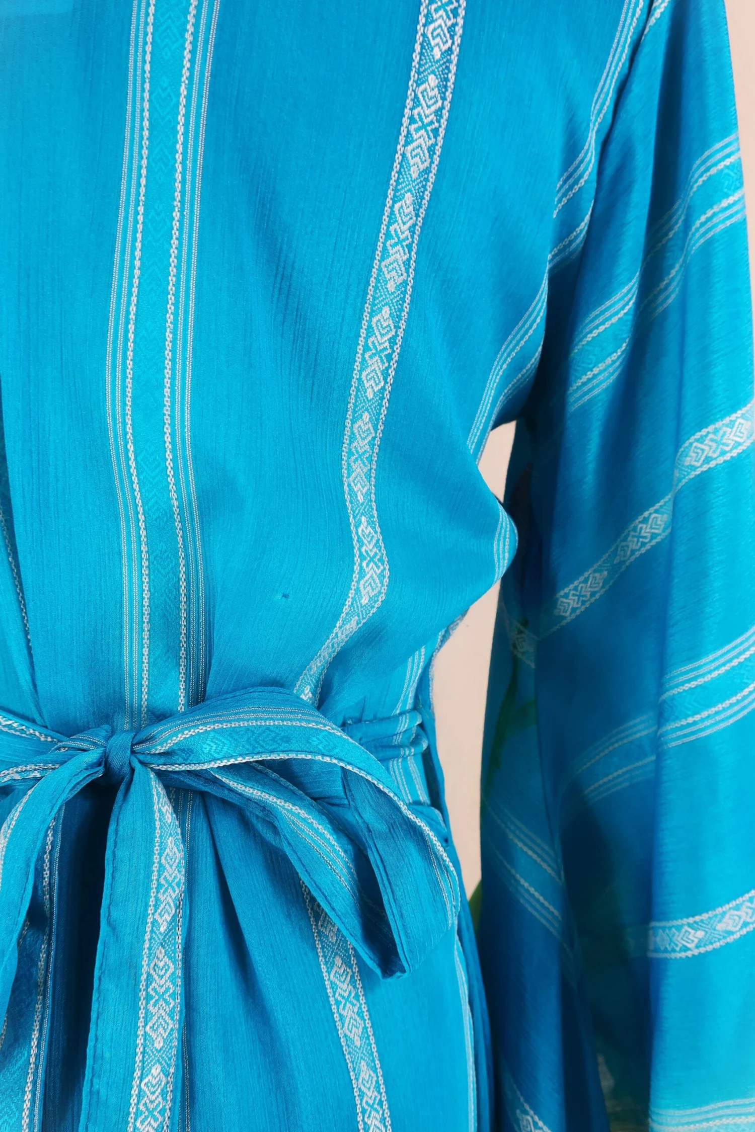 Venus Maxi Dress - Vintage Sari - Embroidered Sky Blue Stripe - Size S/M 4 Venus Maxi Dress - Vintage Sari - Embroidered Sky Blue Stripe - Size S/M - Image 4